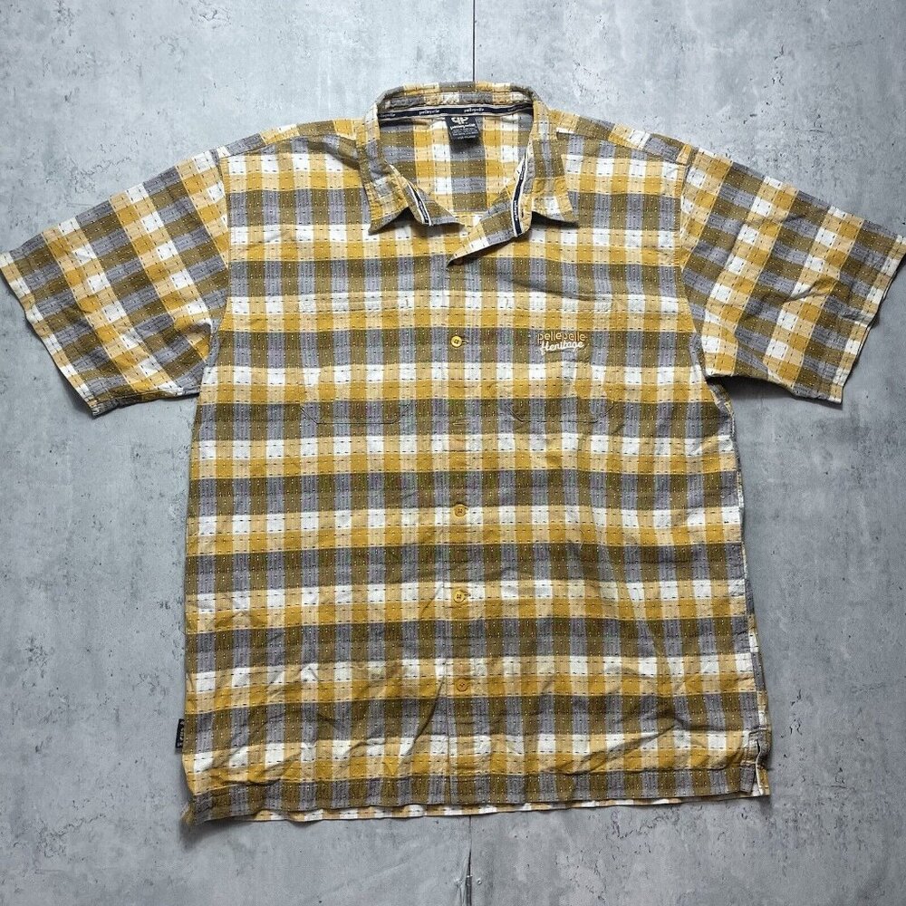 Vtg Pelle Pelle Heritage Mens XXL Yellow Short Sleeve‎ Button Down Pocket Shirt